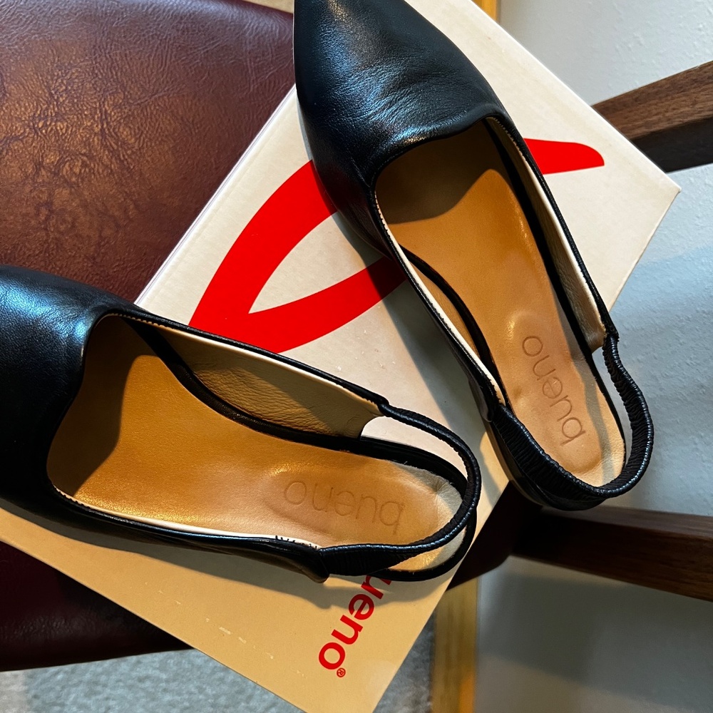 Bueno Indie Slingback Pointed Toe Flat Black Leather 38 - Picture 4 of 7